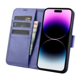 „iCarer Wallet Case 2in1 iPhone 14 Pro Case“ odinis atverčiamas dangtelis nuo RFID šviesiai violetinis (WMI14220726-LP)