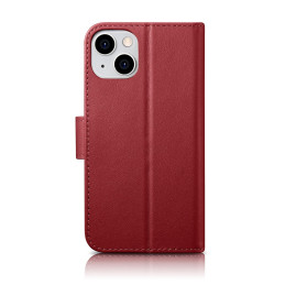 „iCarer“ piniginės dėklas 2 viename „iPhone 14 Plus“ dėklas, odinis atverčiamas dangtelis, anti-RFID raudona (WMI1422072...