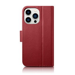 „iCarer“ piniginės dėklas 2 viename „iPhone 14 Pro Max“ odinis dangtelis su raudonu apverčiamu anti-RFID (WMI14220728-RD...