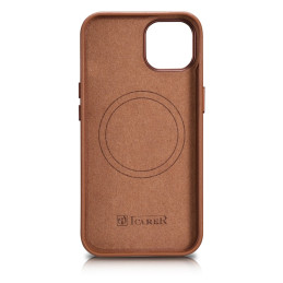 iCarer Case Odinis dangtelis iš natūralios odos skirtas iPhone 14 Plus rudas (suderinamas su MagSafe)