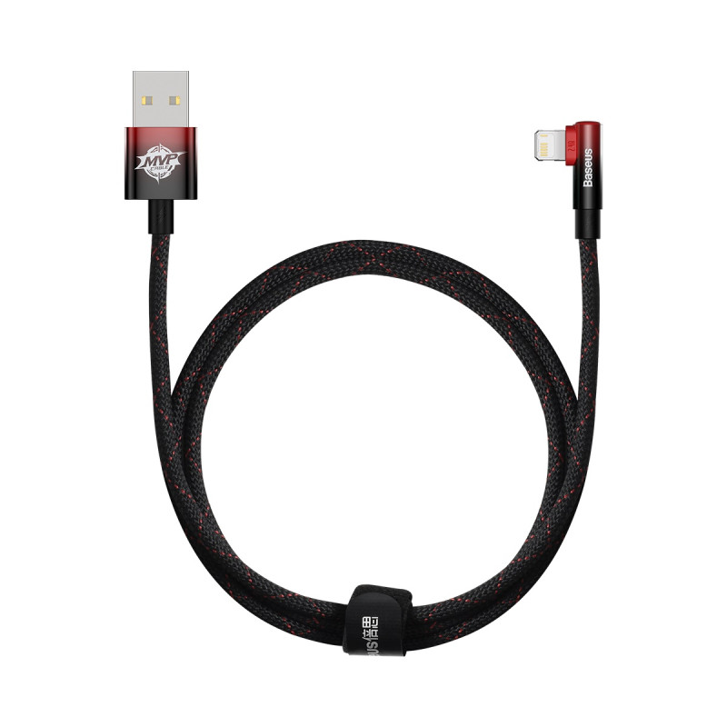 „Baseus MVP 2“ alkūninis kabelis su šoniniu USB / „Lightning“ kištuku 1 m 2,4 A raudonas (CAVP000020)