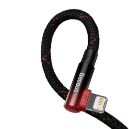 „Baseus MVP 2“ alkūninis kabelis su šoniniu USB / „Lightning“ kištuku 1 m 2,4 A raudonas (CAVP000020)