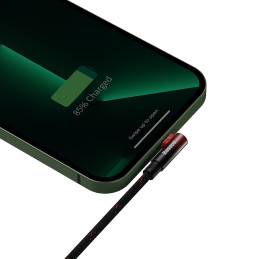 „Baseus MVP 2“ alkūninis kabelis su šoniniu USB / „Lightning“ kištuku 1 m 2,4 A raudonas (CAVP000020)