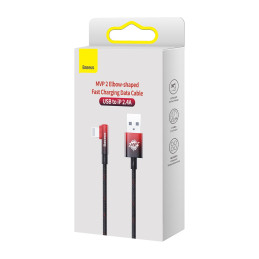 „Baseus MVP 2“ alkūninis kabelis su šoniniu USB / „Lightning“ kištuku 1 m 2,4 A raudonas (CAVP000020)