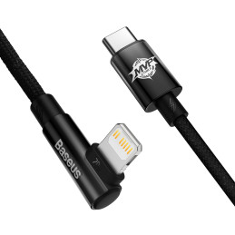 Baseus CAVP000201 kampinis Lightning – USB-C laidas 20W 480Mb/ s 1m – juodas