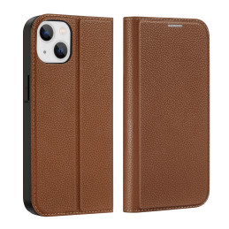 Dux Ducis Skin X2 dėklas iPhone 14, dangtelis su magnetiniu atvartu, rudas