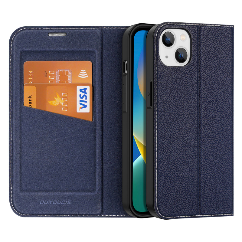 Dux Ducis Skin X2 dėklas iPhone 14 Plus dangtelis su magnetiniu atvartu mėlynos spalvos