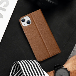 Dux Ducis Skin X2 dėklas iPhone 14 Plus dangtelis su magnetiniu atvartu rudos spalvos