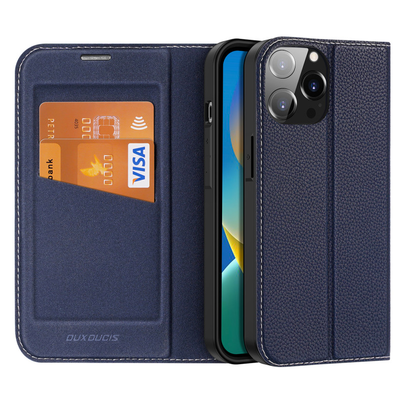 Dux Ducis Skin X2 dėklas iPhone 14 Pro Max, dangtelis su magnetiniu atvartu, mėlynas