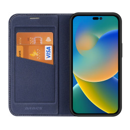 Dux Ducis Skin X2 dėklas iPhone 14 Pro Max, dangtelis su magnetiniu atvartu, mėlynas