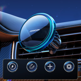 Joyroom automobilinis telefono laikiklis su 15W Qi indukciniu įkrovikliu (suderinamas su MagSafe) oro išleidimo angai, s...