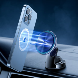 Joyroom magnetinis laikiklis su 15 W Qi indukciniu įkrovikliu (suderinamas su MagSafe) prietaisų skydeliui sidabro spalv...