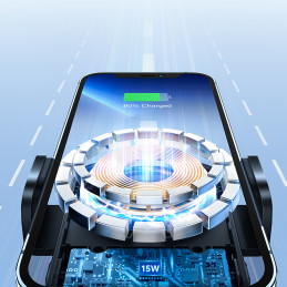 Joyroom automobilinis telefono laikiklis su 15W Qi indukciniu įkrovikliu (suderinamas su MagSafe) prietaisų skydeliui (J...