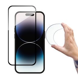 Wozinsky Full Cover Flexi Nano Glass grūdintas stiklas iPhone 14 Pro Max lankstus su juodu rėmeliu