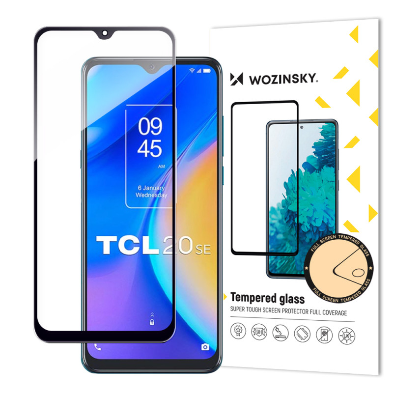 Wozinsky Full Glue grūdintas stiklas TCL 20 SE 9H viso ekrano grūdintas stiklas su juodu rėmeliu