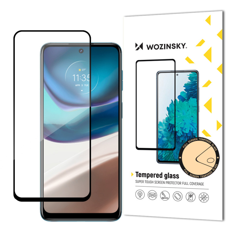 Wozinsky Super patvarūs klijai viso ekrano grūdintas stiklas su rėmeliu patogiu dėklu Motorola Moto G42 Black