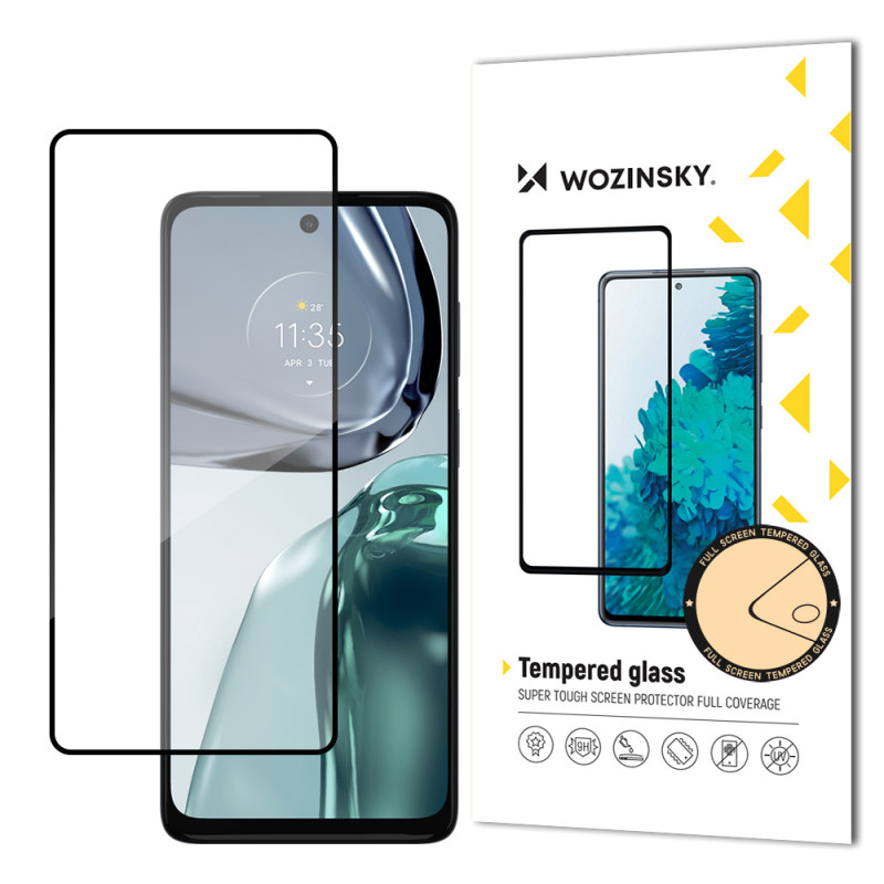 Wozinsky Super patvarūs klijai viso ekrano grūdintas stiklas su rėmeliu patogiu dėklu Motorola Moto G62 Black