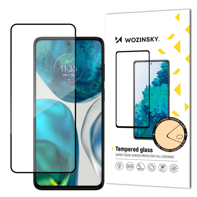 Wozinsky Super patvarūs klijai viso ekrano grūdintas stiklas su rėmeliu patogiu dėklu Motorola Moto G52 Black