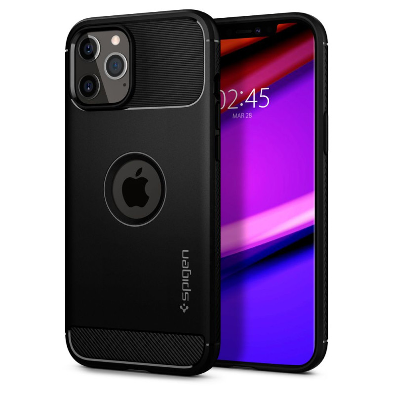 Spigen Rugged Armor dėklas, skirtas iPhone 12 / iPhone 12 Pro - matinė juoda