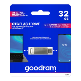 Pendrive 32 GB USB 3.2 Gen 1 USB / USB C OTG ODA3 Goodram – sidabrinė