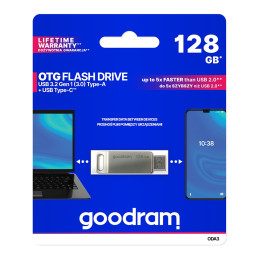 Pendrive 128 GB USB 3.2 Gen 1 USB / USB C OTG ODA3 Goodram – sidabrinė