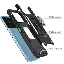 Wozinsky Ring Armor dėklas Samsung Galaxy A03 šarvuoto dangtelio magnetinio laikiklio žiedas juodas