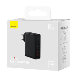 Baseus GaN5 Pro greitas įkroviklis 2xUSB-C+USB 140W EU black (CCGP100201)