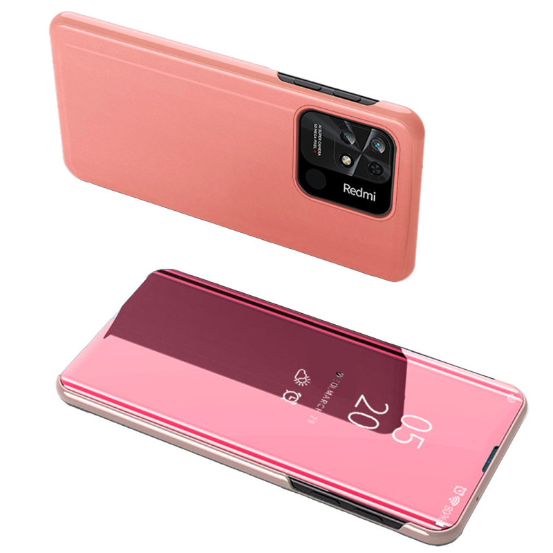 Clear View Case Xiaomi Redmi 10C dangtelis su rožinės spalvos atvartu