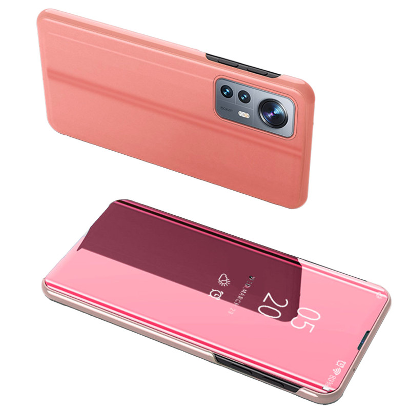 Clear View Case Xiaomi 12 Lite dangtelis su rožinės spalvos atvartu
