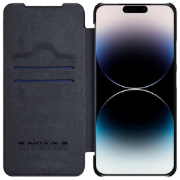 Nillkin Qin odinis profesionalus dėklas iPhone 14 Pro fotoaparato dėklas, dėklas, atverčiamas dėklas, juodas