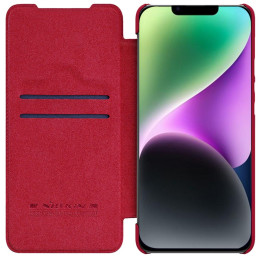 Nillkin Qin Leather Pro Case iPhone 14 Plus fotoaparato dangtelio dėklo dangtelio atverčiamas dėklas raudonas