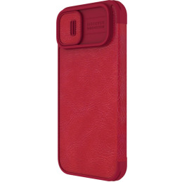 Nillkin Qin Leather Pro Case iPhone 14 Plus fotoaparato dangtelio dėklo dangtelio atverčiamas dėklas raudonas