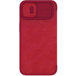 Nillkin Qin Leather Pro Case iPhone 14 Plus fotoaparato dangtelio dėklo dangtelio atverčiamas dėklas raudonas