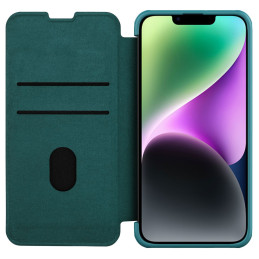 Nillkin Qin Leather Pro Case iPhone 14 Plus fotoaparato dangtelis Dėklas Apverčiamas dėklas žalias