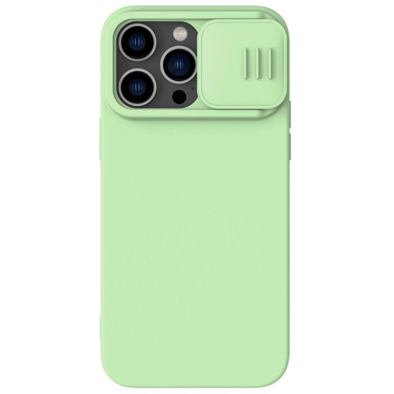 Nillkin CamShield magnetinis silikoninis dėklas iPhone 14 Pro magnetinis MagSafe dangtelis su fotoaparato apsauga žalia