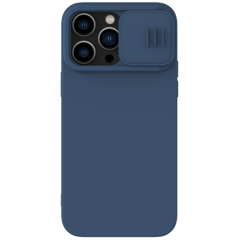 Nillkin CamShield Silky Silicone Case iPhone 14 Pro dėklas su fotoaparato apsauga mėlyna