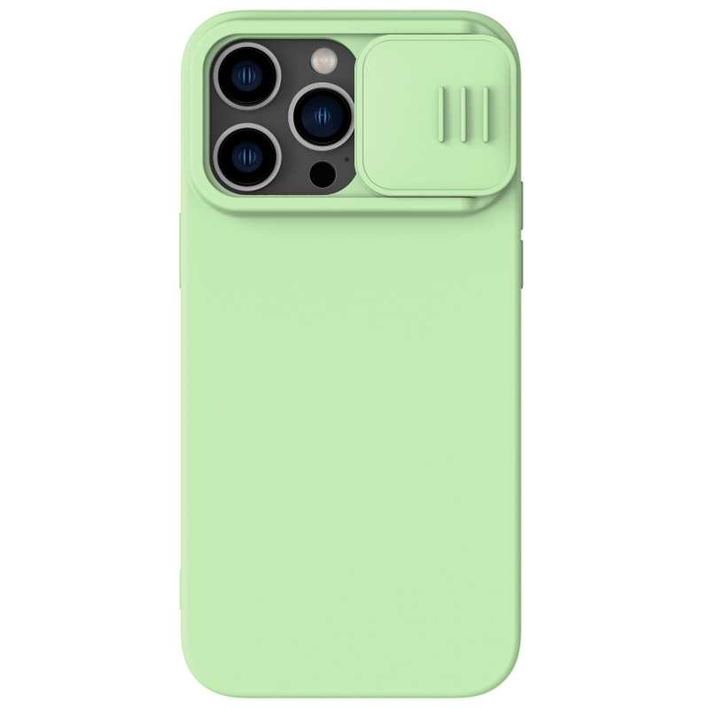 Nillkin CamShield Silky Silicone Case iPhone 14 Pro dėklas su fotoaparato dangteliu žalias