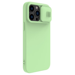 Nillkin CamShield Silky Silicone Case iPhone 14 Pro dėklas su fotoaparato dangteliu žalias