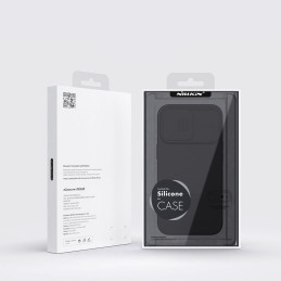 Nillkin CamShield Silky Silicone Case iPhone 14 Pro Max silikoninis dangtelis su fotoaparato apsauga mėlyna
