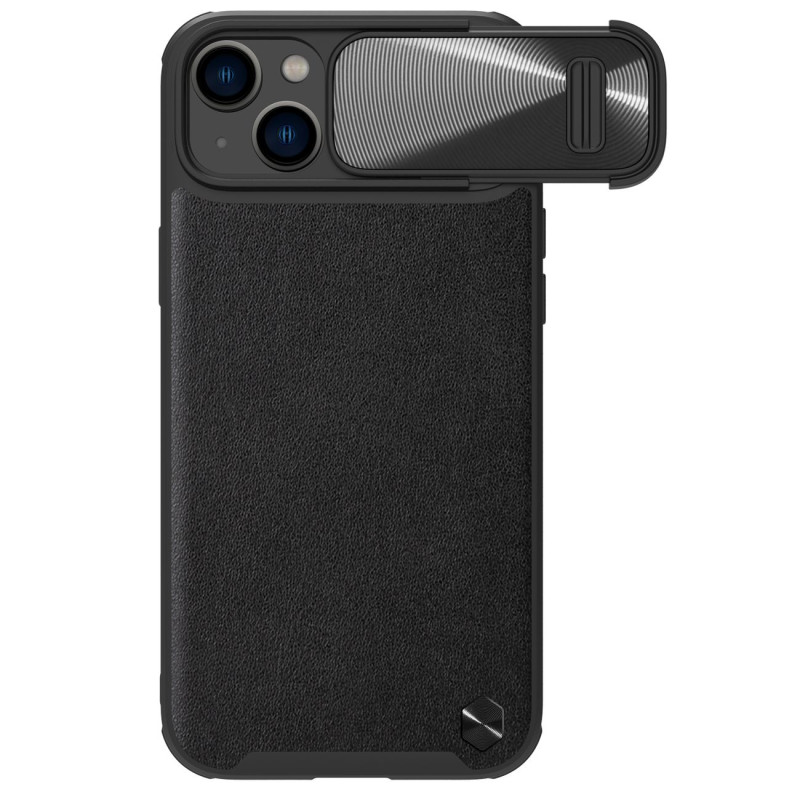 Nillkin CamShield Leather S Case iPhone 14 dėklo dangtelis su fotoaparato dangteliu juodas