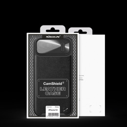 Nillkin CamShield Leather S Case iPhone 14 dėklo dangtelis su fotoaparato dangteliu juodas