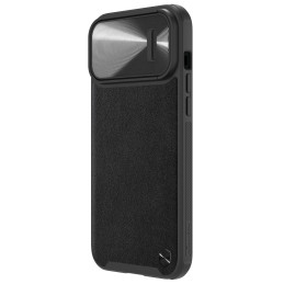 Nillkin CamShield Leather S Case iPhone 14 Pro dėklas su fotoaparato dangteliu juodas
