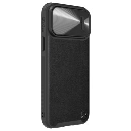 Nillkin CamShield Leather S Case iPhone 14 Pro dėklas su fotoaparato dangteliu juodas