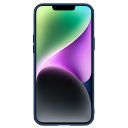 Nillkin CamShield Leather S Case iPhone 14 Plus dėklas su fotoaparato dangteliu mėlynos spalvos