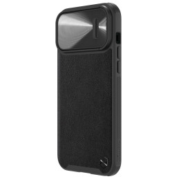 Nillkin CamShield Leather S Case iPhone 14 Pro Max dėklas su fotoaparato dangteliu juodos spalvos