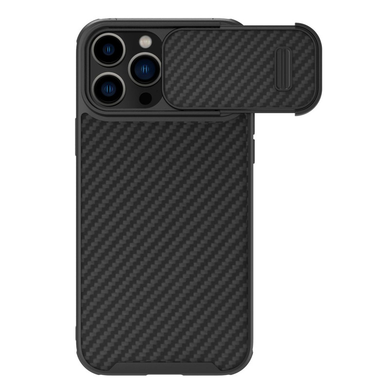 Nillkin Synthetic Fiber S Case iPhone 14 Pro Max dėklas su fotoaparato dangteliu, juodas