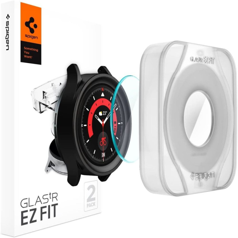 Spigen Glas.tR EZ Fit grūdintas stiklas, skirtas Samsung Galaxy Watch 5 Pro (45 mm) - 2 vnt.