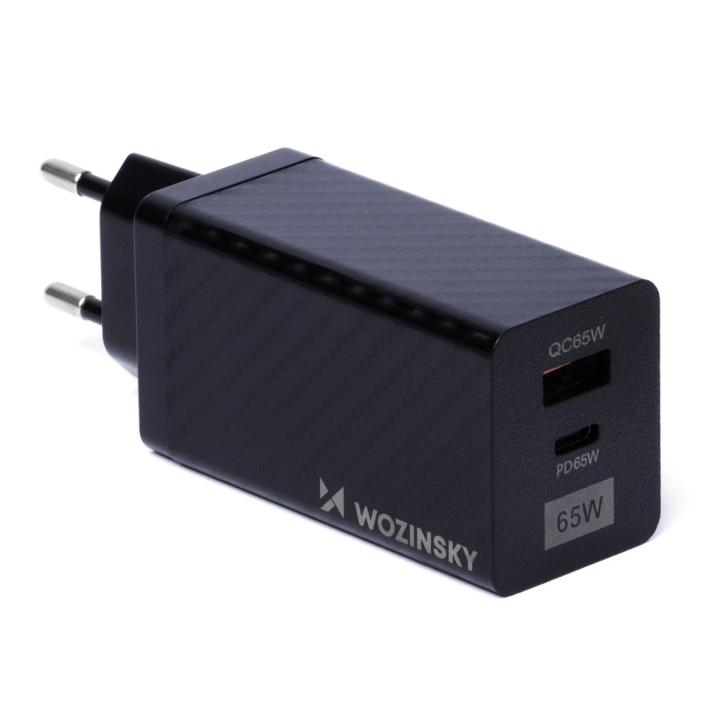 Wozinsky 65W GaN įkroviklis su USB prievadais, USB C palaiko QC 3.0 PD black (WWCG01)