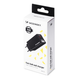 Wozinsky 65W GaN įkroviklis su USB prievadais, USB C palaiko QC 3.0 PD black (WWCG01)