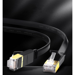 Ugreen plokščias kabelis Ethernet pataisos laidas RJ45 Cat 7 STP LAN 10 Gbps 10 m juodas (NW106 11265)